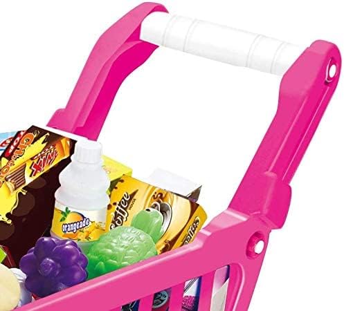 Kids Shopping Cart Trolley Toy Supermarket Playset Cart with Food Fruit Vegetables, Shopping Cards - Pretend to Play Role Play Educational Toy For Kids