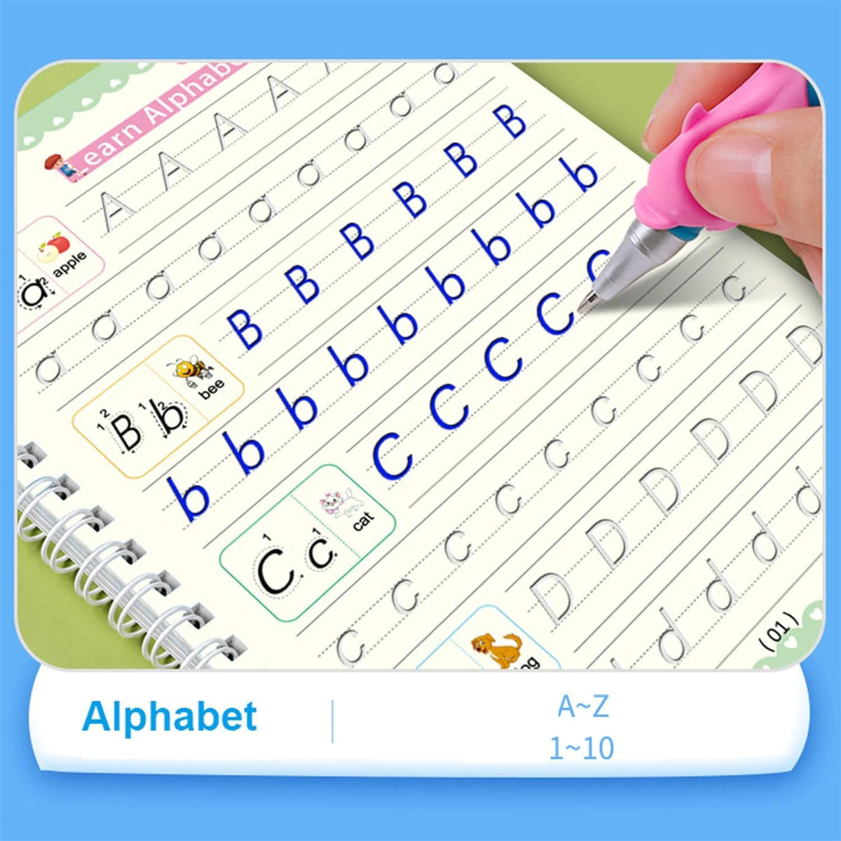 4pcs Sank Magic Practice Copybook (4 Book+10 Refill+1 Pen+1 Grip) Writing Practice Book for Children Alphabet Number Drawing  Tracing Book for Pre-School Magic Book For Kids
