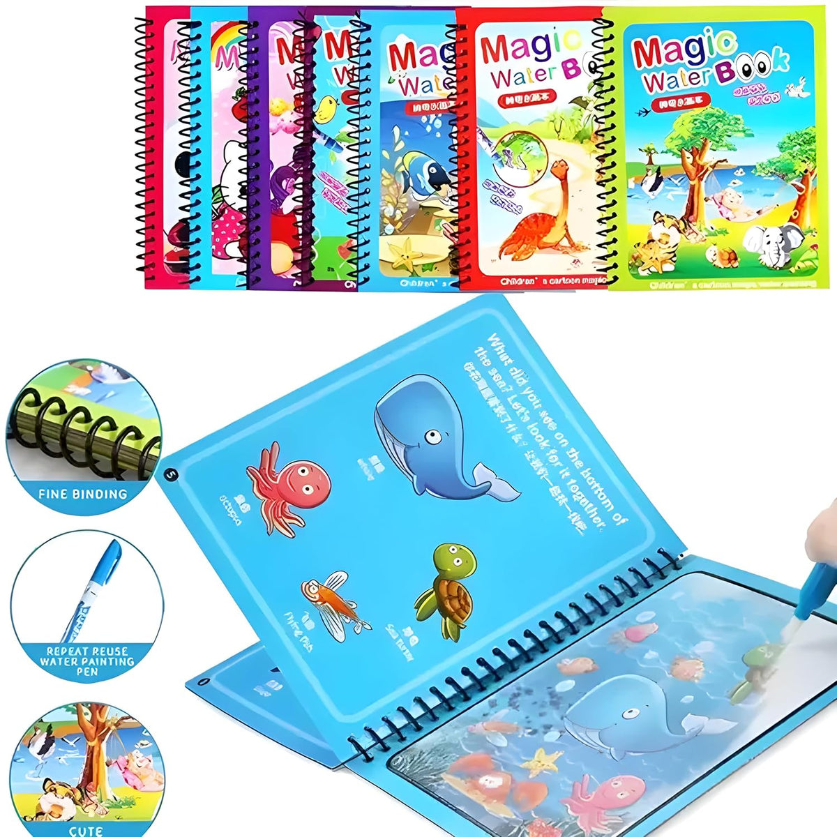 Reusable Magic Water Color Book For Kids Painting Drawing Coloring Board Book Doodle & Magic Water Pen Children Education Drawing Pad (Random Design & Assorted Color)