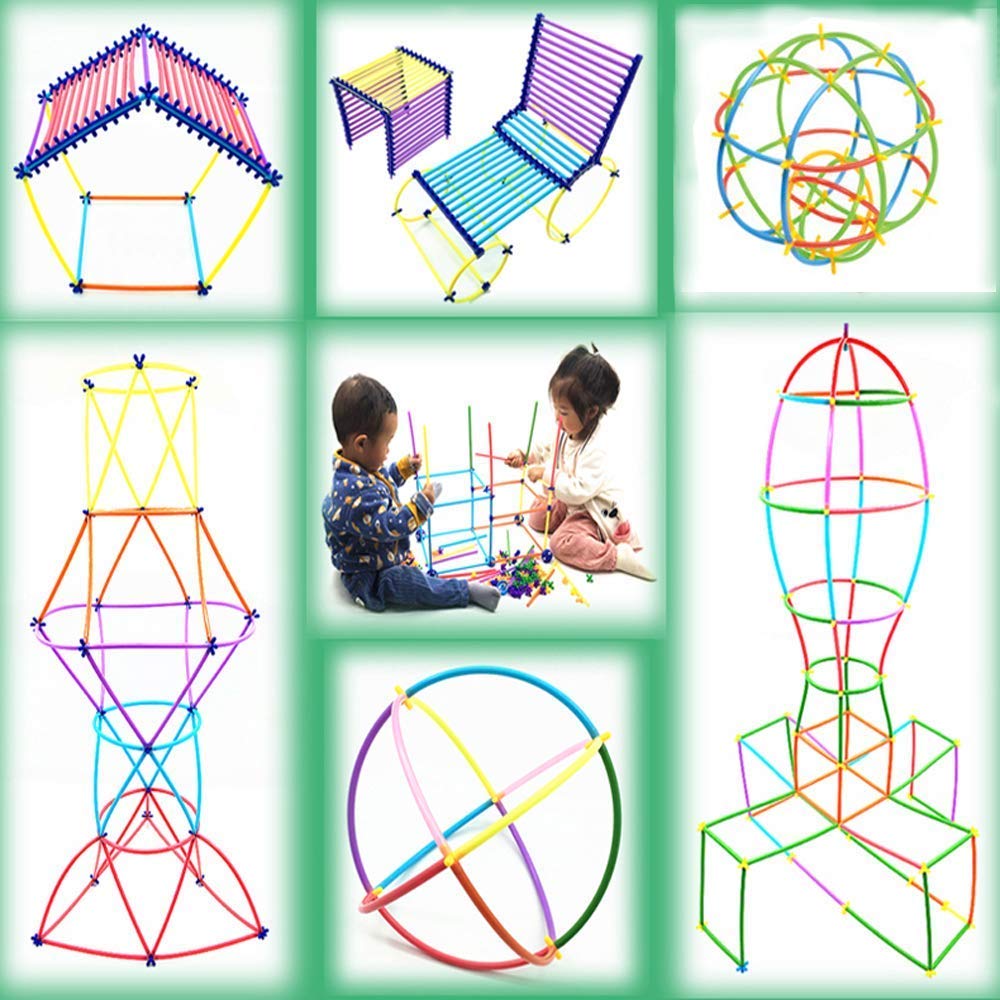 Rainbow Straw Constructor Stem Building Blocks Toys For Kids 220pcs And 110pcs Interlocking Plastic Educational Toys Engineering Building Blocks Assembly Straw Blocks for Boys & Girls