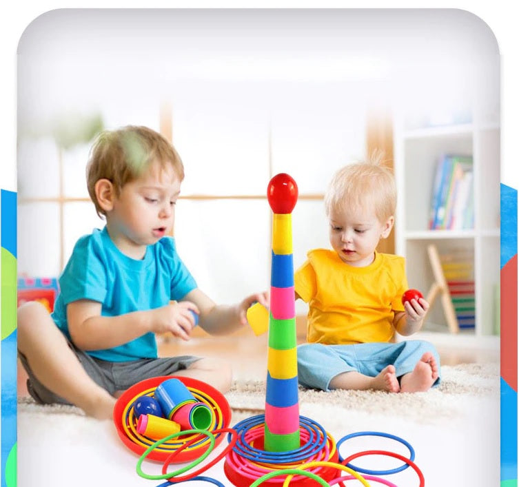Ring Toss Game With 18 inch Stand Floatable Rings Multicolored Durable Plastic Rings Competitive Tossing Game for Kids and Adults