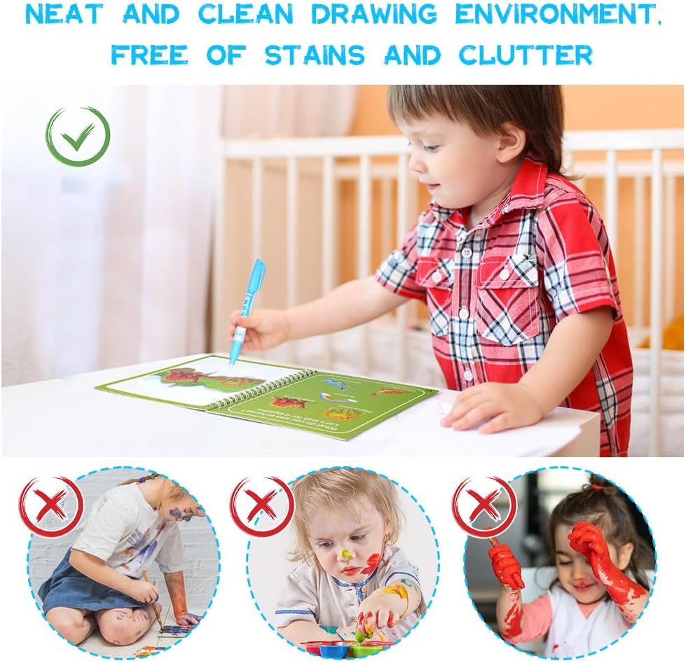 Reusable Magic Water Color Book For Kids Painting Drawing Coloring Board Book Doodle & Magic Water Pen Children Education Drawing Pad (Random Design & Assorted Color)