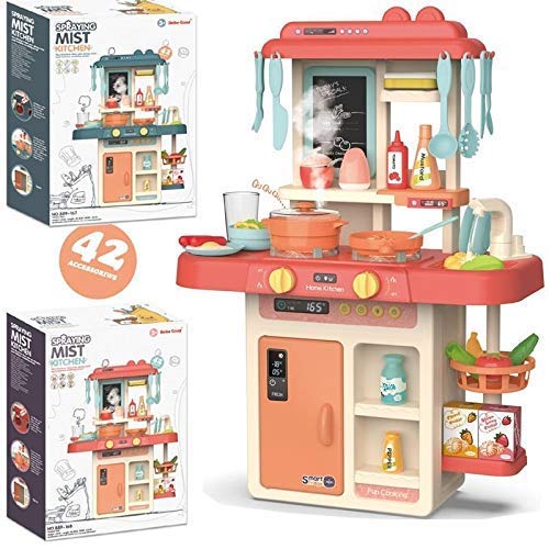 42Pcs Kids/Girls Kitchen Toys Set with Real Water Tab Steam Sound Lights Effect Pretend Play Cooking Set Toys For Girls