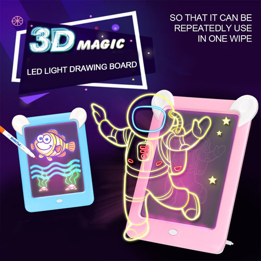 3D Magic Drawing Pad for Kids Light Up LCD Drawing Tab with Markers Digital Doodle Toy