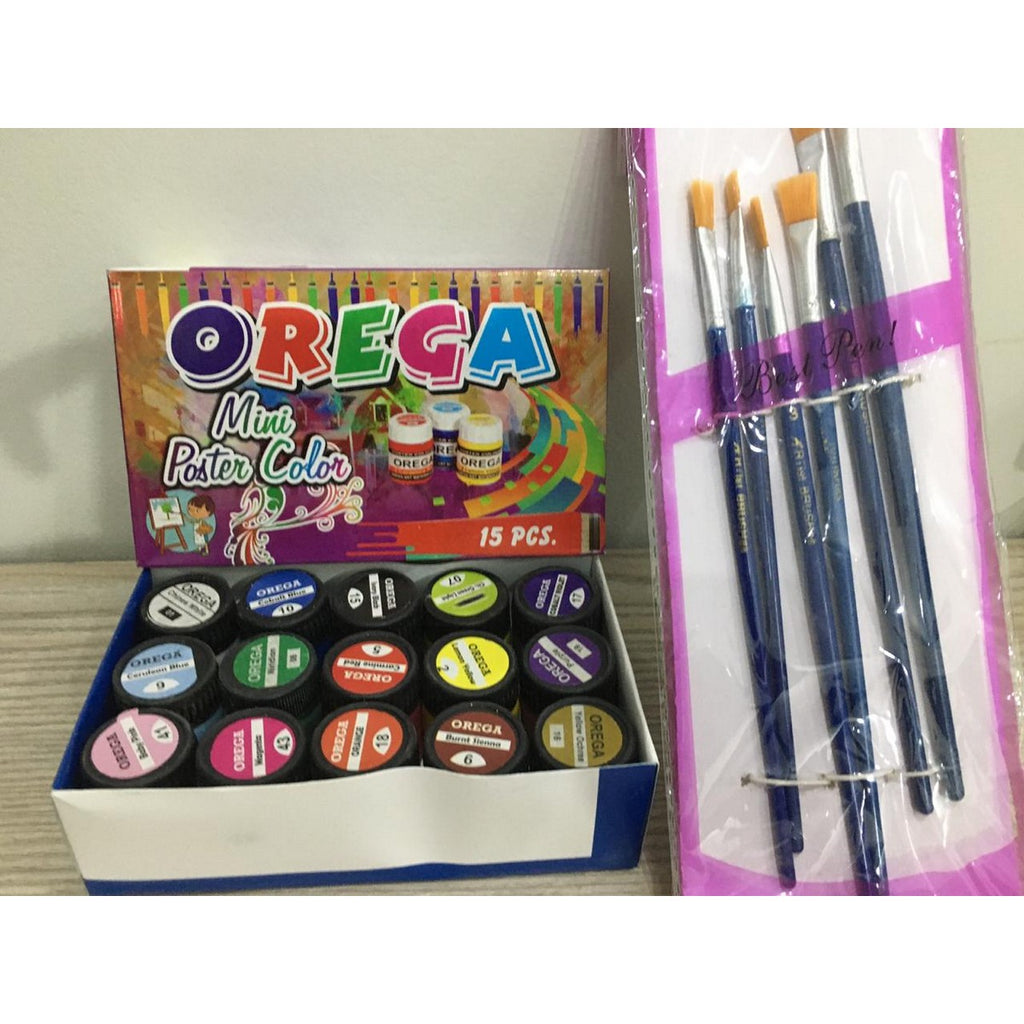 Orega Poster Color with 06 Piece Imported Paint Brush Set - 15 different shades, 15ml bottles each Stationary Item For Girls