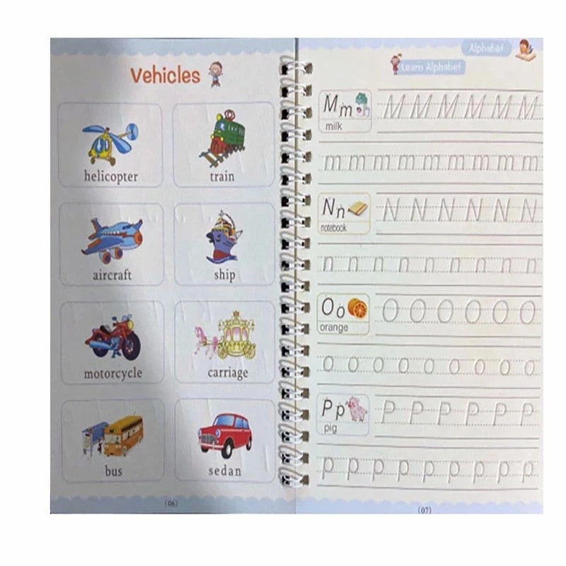 4pcs Sank Magic Practice Copybook (4 Book+10 Refill+1 Pen+1 Grip) Writing Practice Book for Children Alphabet Number Drawing  Tracing Book for Pre-School Magic Book For Kids