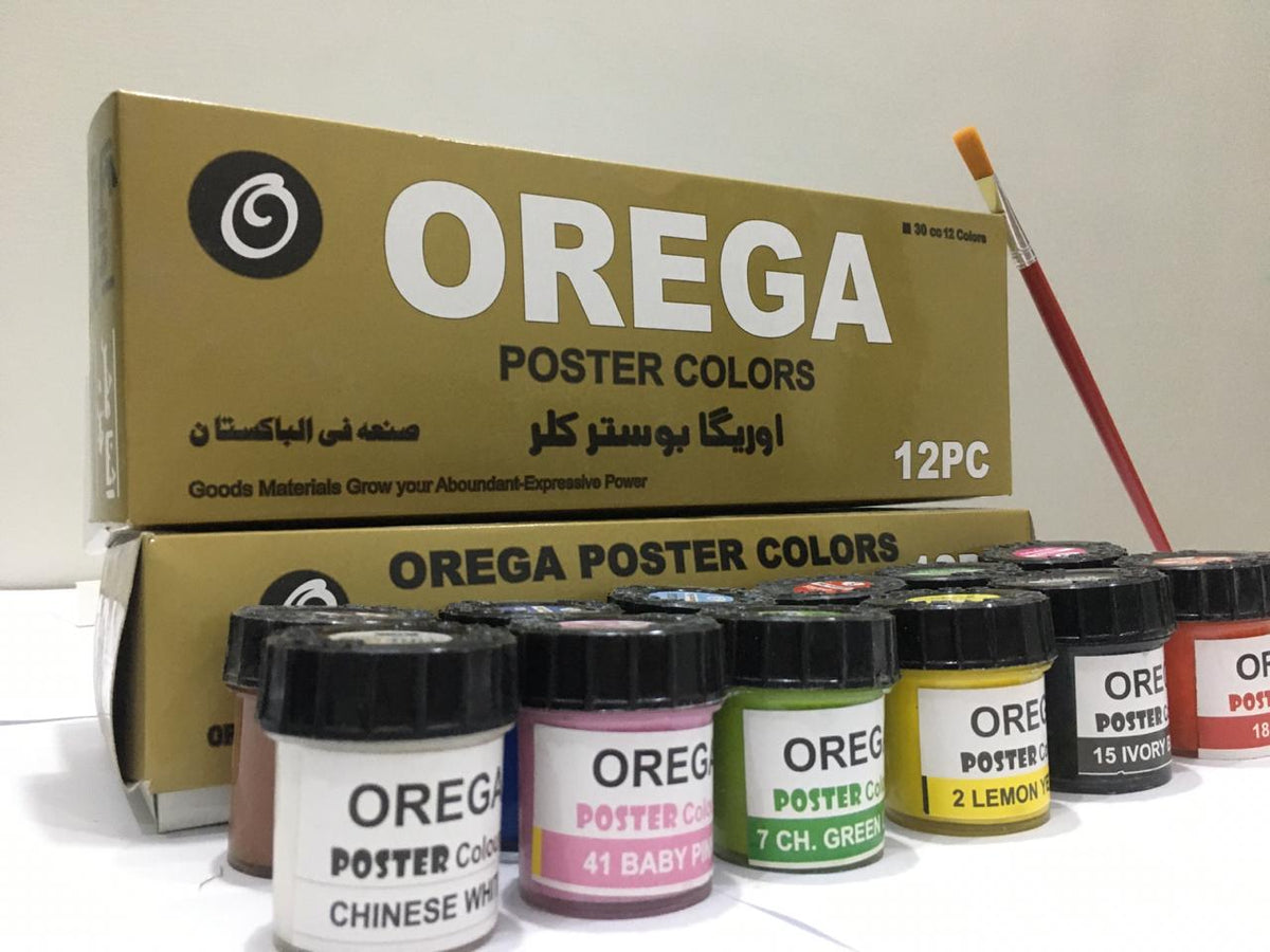 12 Orega Poster Color + Free Gift 1 Paint Brush 12 different shades 50ml Each bottles Orega Colors Premium Quality