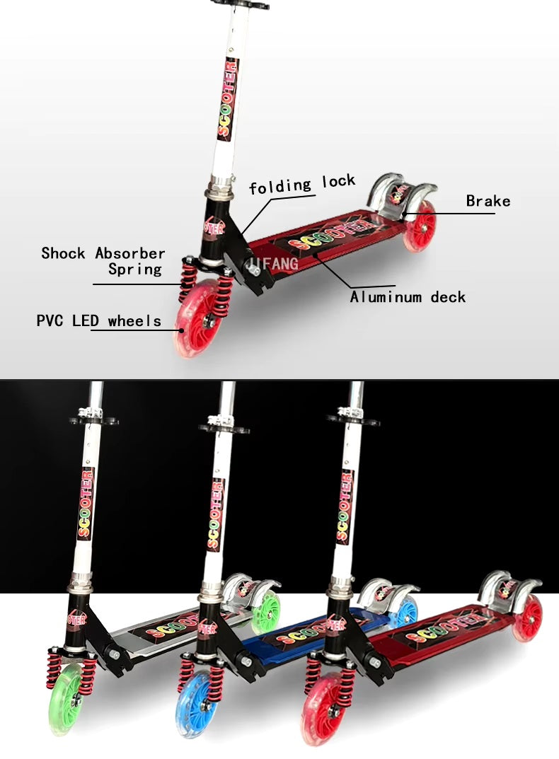 Large Scooty For Kids With Lights Aluminum Metal Foldable Adjustable 3 Wheel Kick Scooter High Quality Aluminum Scooty For Boys And Girl