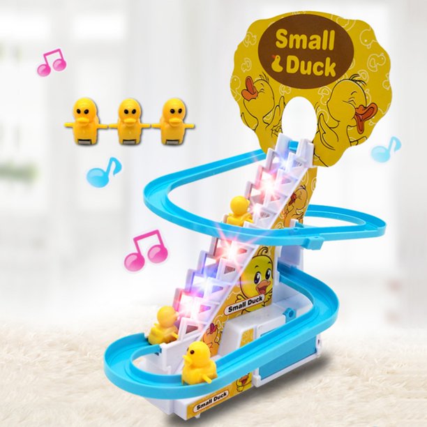 Small Ducks Climbing Toys, Electric Ducks Chasing Race Track Game Set, Playful Roller Coaster Toys with 3 Duck LED Flashing Lights & Music Button, Fun Duck Stair Climbing Toys for Toddlers and Kids