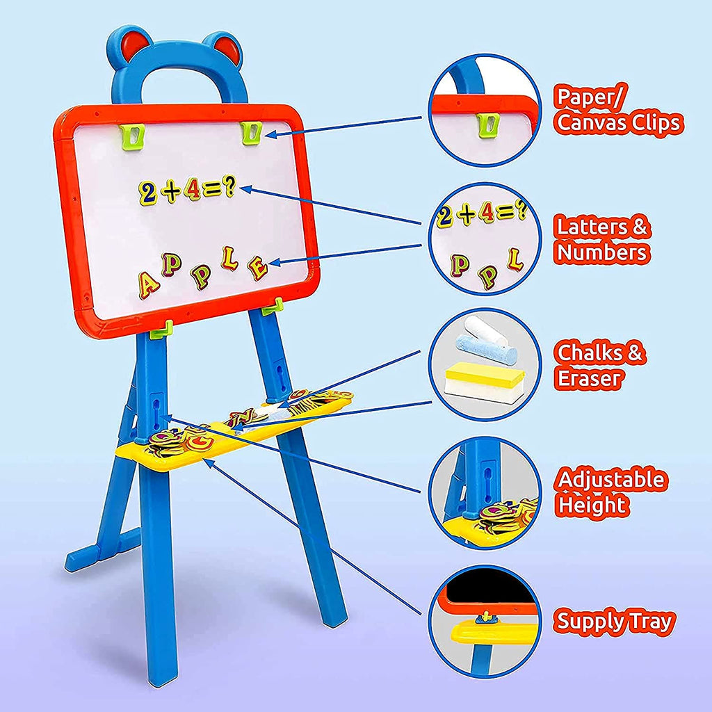 3in1 Learning Easel Double Sided Black And White Drawing Board Magnetic Board and Chalkboard Art Activity Drawing for Artist with Learning Magnetic Alphabet And Numbers Chalk and Eraser