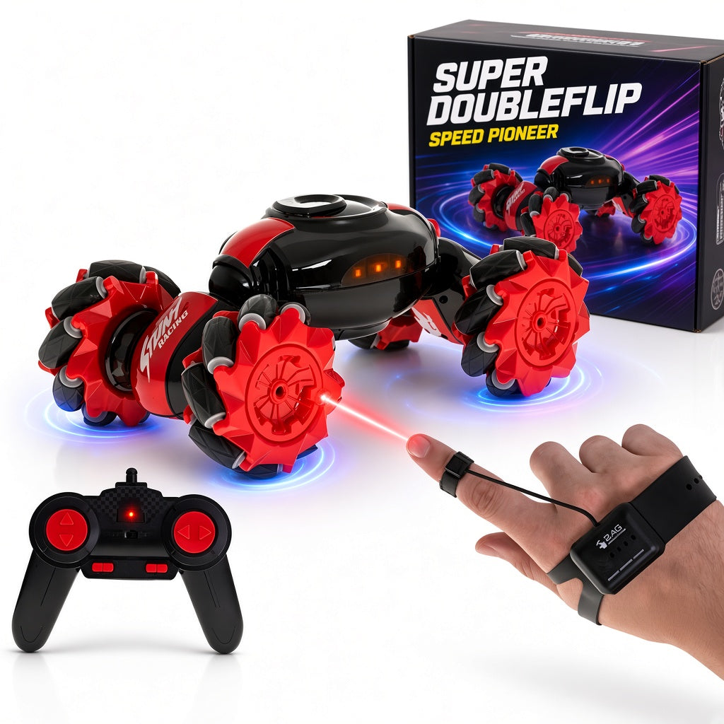 RC Stunt Car with Gesture Watch Control & Remote Controller, 360° Rotating 4 Wheel Double Sided Racing Toy for Kids