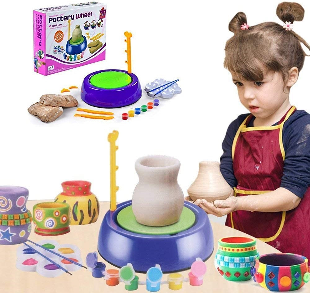 Pottery Wheel Pottery Studio Kit Educational Toy DIY Toy with Clay for Kids Air Dry Sculpting Clay and Craft Paint kit for Kids Educational Toy for Kids