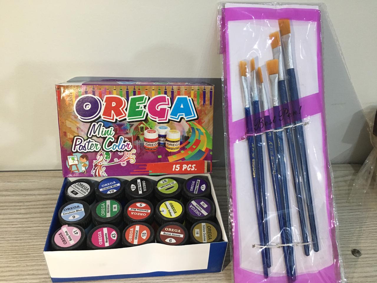15 Orega Poster Color with 06pcs Imported Paint Brush Set