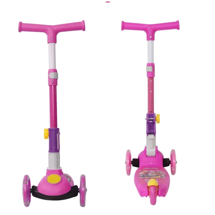 3 Wheel Scooty For Kids LED Light-Up Scooty Foldable, Adjustable Handle Rear Brake Lightweight Heavy Fiber Body Gifts For Toddlers Children Boys Girls