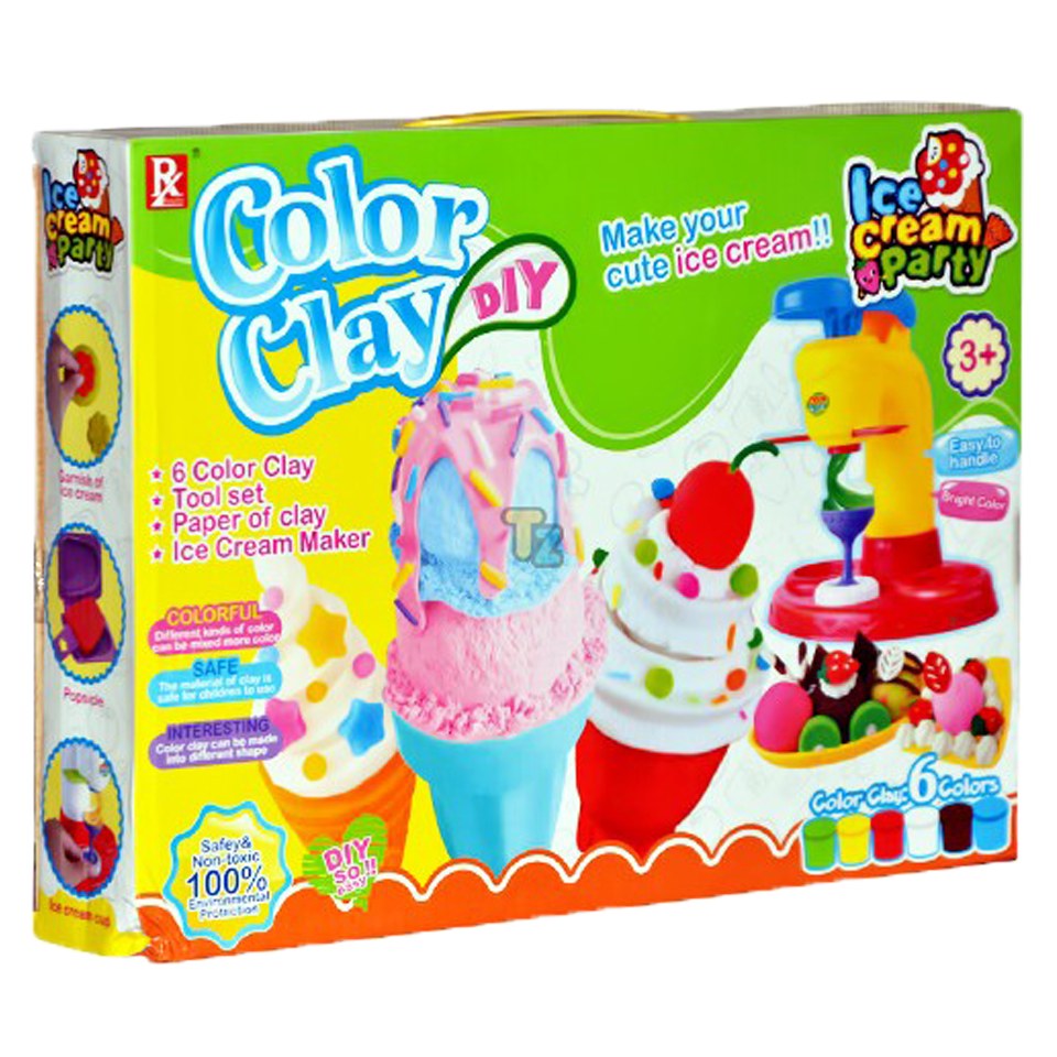 Color Clay Ice Cream Parlor Set: Colorful Clay Pretend Play Kit for Kids - Fun and Educational Ice Cream Maker Machine Set with 6 Unique Clay Colors