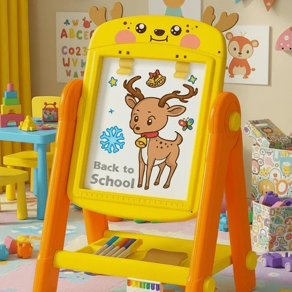 Artist Easel Drawing Board for Kids Dual Sided Magnetic and Blackboard Adjustable Standing Art Easel for Toddler, Double Magnetic Drawing Board with Painting Accessories  Includes Pens, Chalks, Duster & Other Accessories Along with Board Games