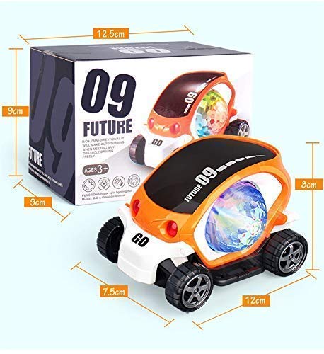 360° Rotating Transparent Toy Car with Flashing LED Lights, Music & Sound – Futuristic Musical Car for Kids Boys and Girls