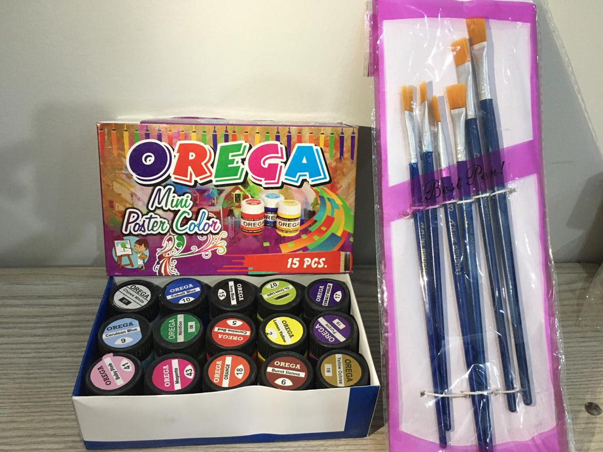 Orega Poster Color with 06 Piece Imported Paint Brush Set - 15 different shades, 15ml bottles each Stationary Item For Girls