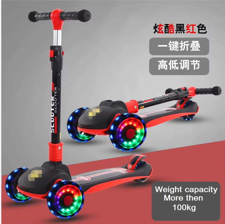 Ferrari Scooty For Kids 3 Wheel Foldable Adjustable Scooter With LED Lights Ferrari Kickboard Heavy Duty For 3to12 Years Kids