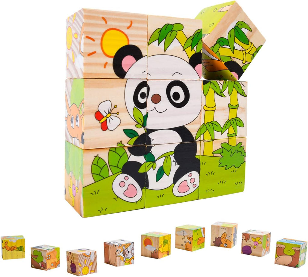 6 Sided Jungle Animals 3D Cubical Wooden Puzzle For Toddler Kids Children Early Educational Intelligence Toys Gift For Children Montessori Preschool Educational Toy