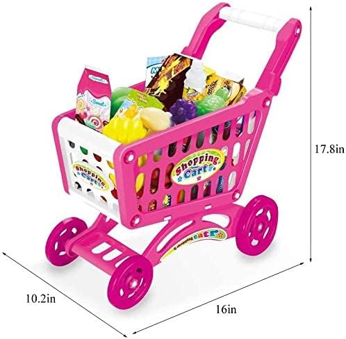 Kids Shopping Cart Trolley Toy Supermarket Playset Cart with Food Fruit Vegetables, Shopping Cards - Pretend to Play Role Play Educational Toy For Kids