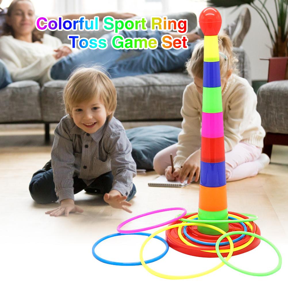 Ring Toss Game With 18 inch Stand Floatable Rings Multicolored Durable Plastic Rings Competitive Tossing Game for Kids and Adults