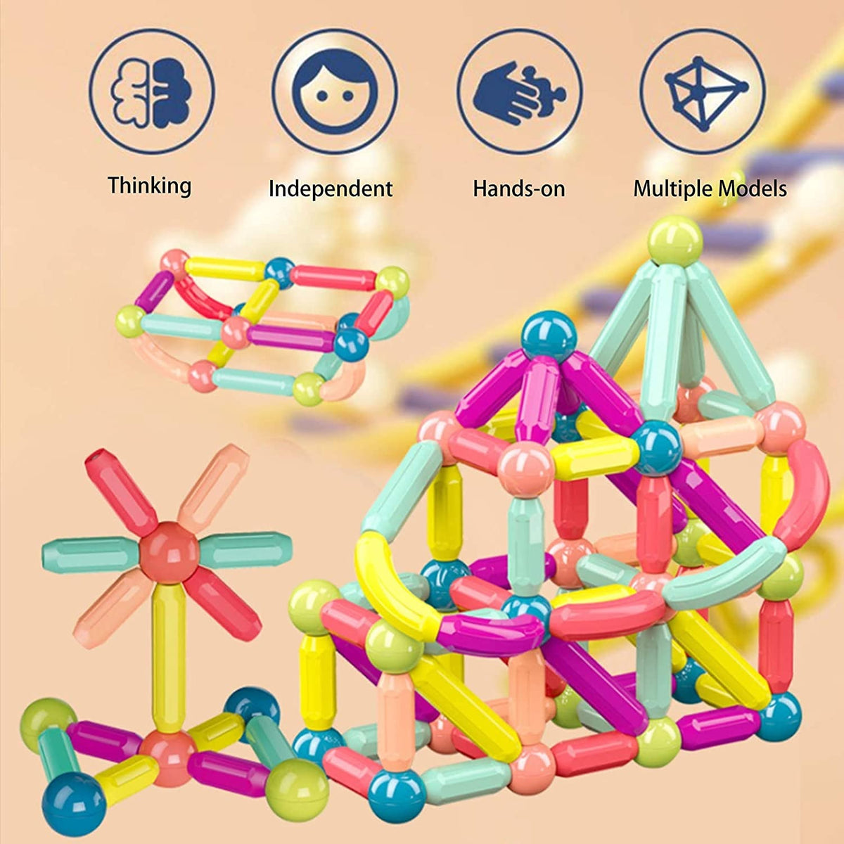 Magnets Toy Blocks Magnetic Stick Balls and Rods Set Building Sticks Blocks STEM Stacking Toys 3D Shapes Educational Games For Kids Children