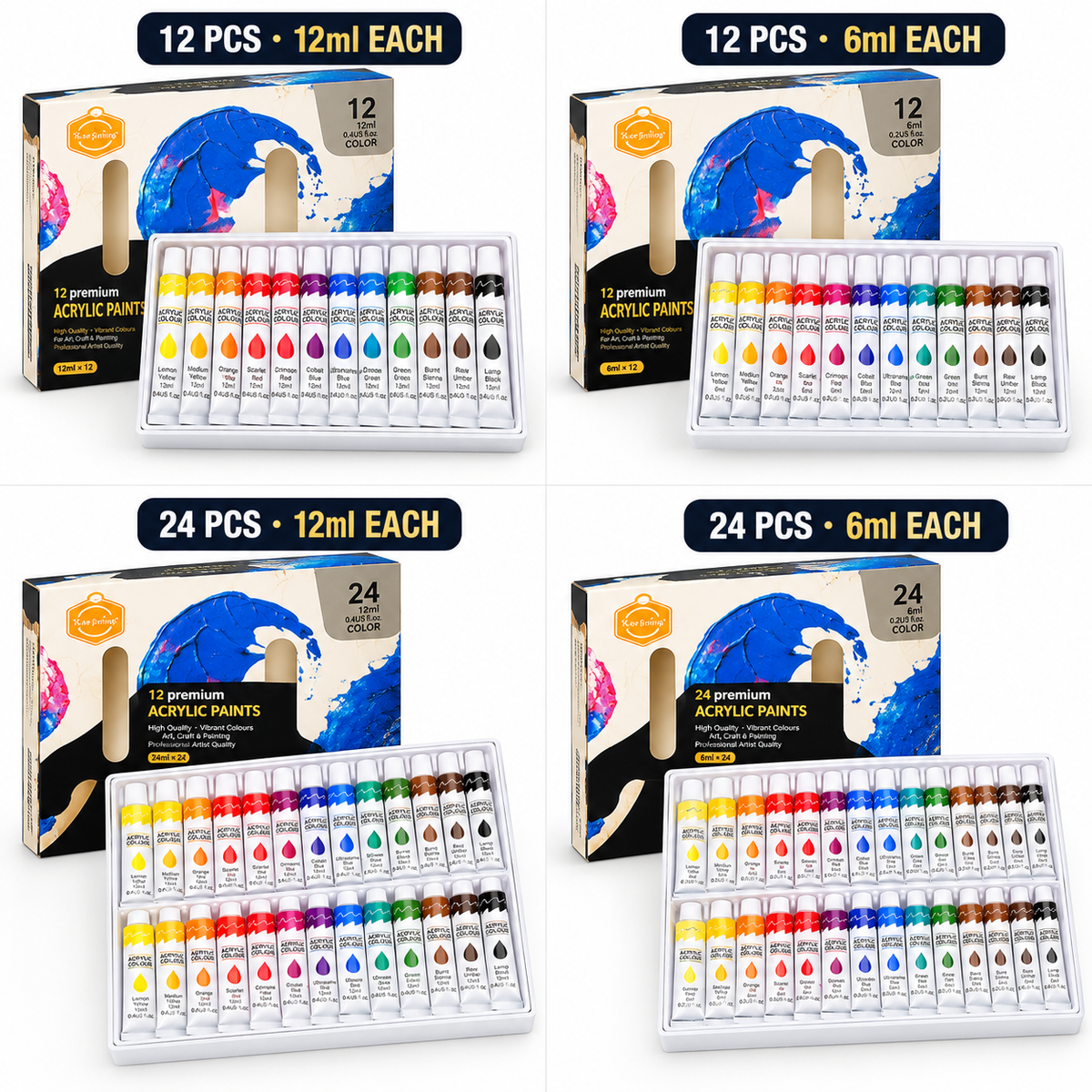Pack of 24/12 Acrylic Color Paint Set Premium Quality Paints Color 3ml Colors