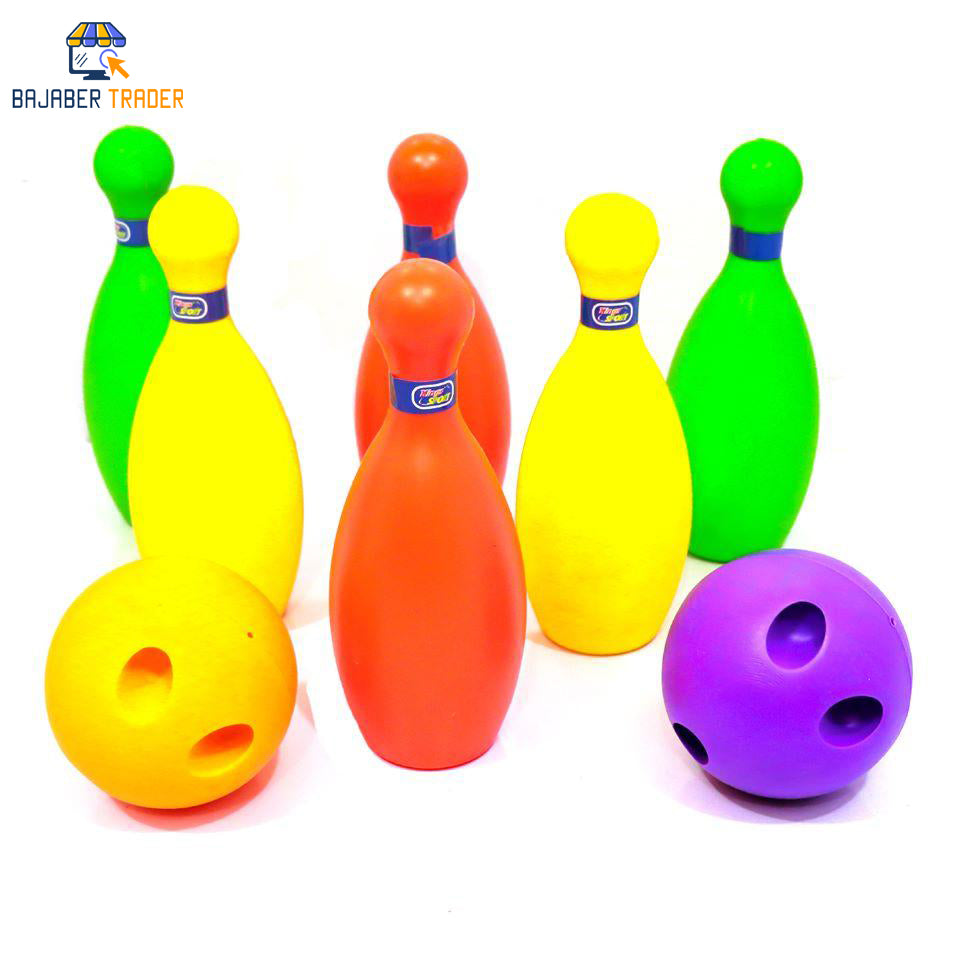 Toy Bowling Set For Kids  Toddlers 08 Pieces Includes 06 Pins 02 Balls Educational Early Learning Colorful Active Play Sport Game