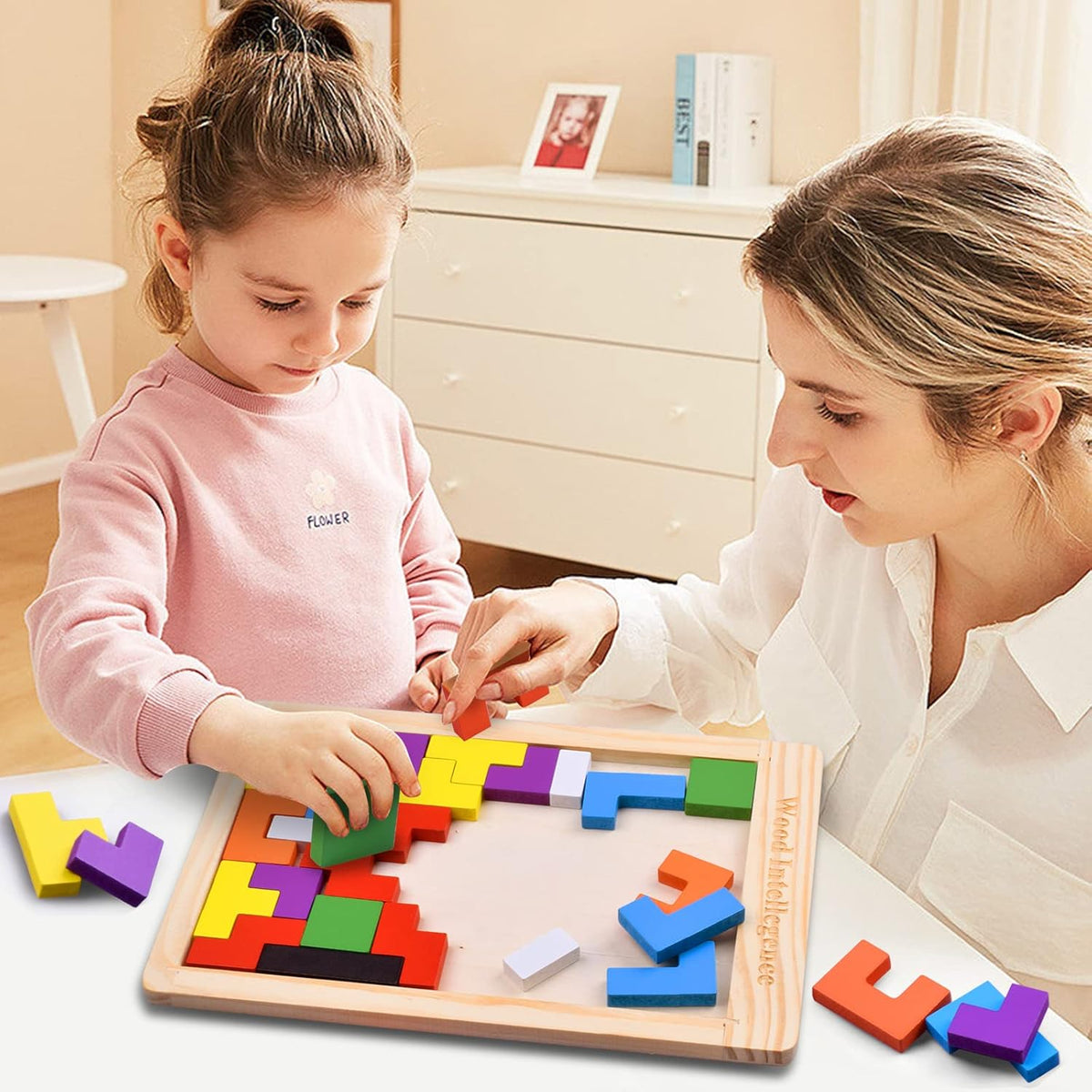 Wooden Puzzle for kids 3D Jigsaw STEM Intelligence Toys Educational Gift for Toddlers Intelligent - Educational Blocks and Brain Teaser Tangram Jigsaw Puzzle