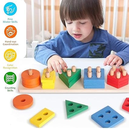 wooden shapes for kids Wooden Puzzle Toddler Toys Shapes Sorter Preschool Geometric Blocks Stacking Games for Kids Geometric Shape Sorter Wooden Puzzles Teaching Geometric Shape Cognitive Matching