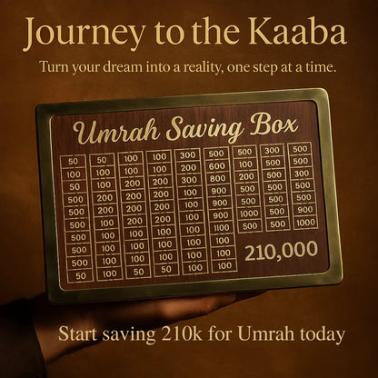 Umrah Saving Box Wooden Gullak Money Saving Box Perfect Cash Saver & Best 280 Days Savings Plan For Umrah Wooden Umrah Saving Box