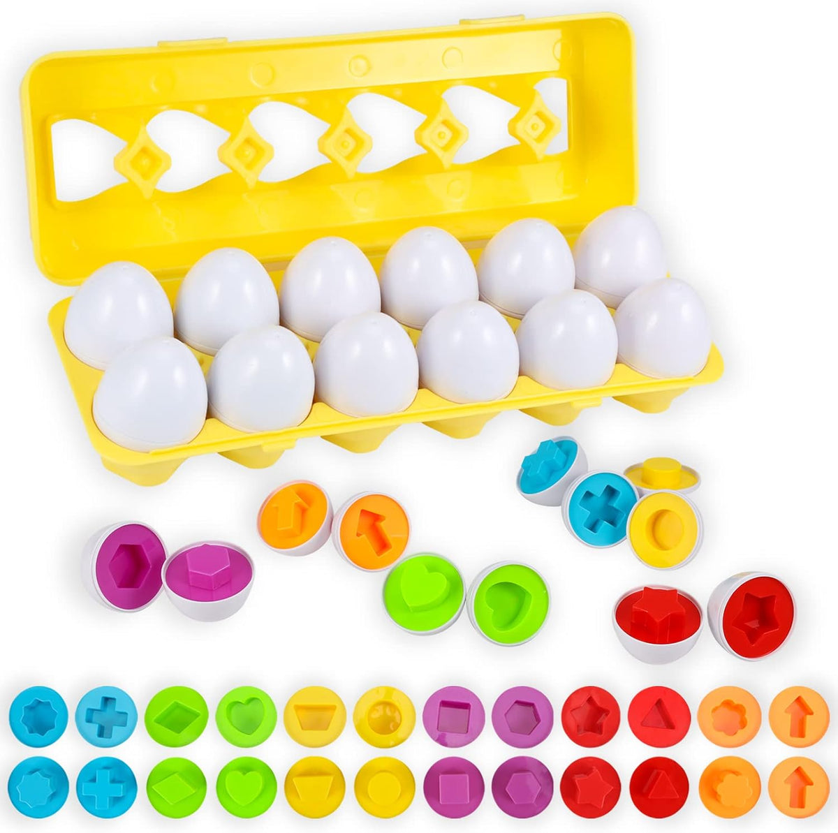 12 Eggs Shape Sorting & Color Recognition Toy for Toddlers Kids Montessori Education Preschool Game Easter Eggs Toy for Children