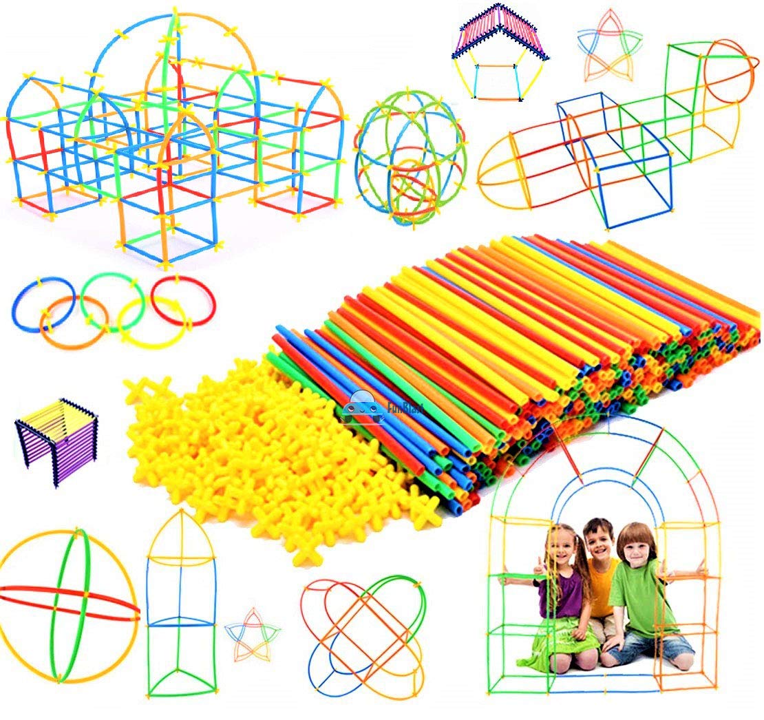 Rainbow Straw Constructor Stem Building Blocks Toys For Kids 220pcs And 110pcs Interlocking Plastic Educational Toys Engineering Building Blocks Assembly Straw Blocks for Boys & Girls