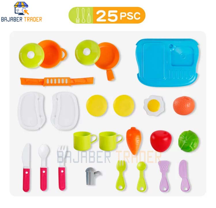 Kitchen Cooking Set For Kids Pretend Play Set Suitcase Portable Toys (25PCS)
