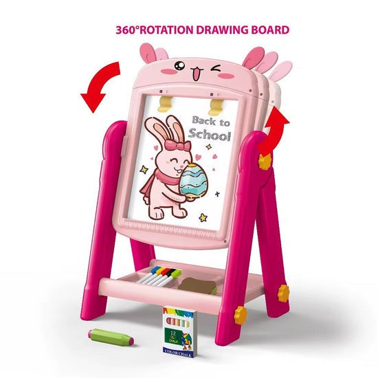 Artist Easel Drawing Board for Kids Dual Sided Magnetic and Blackboard Adjustable Standing Art Easel for Toddler, Double Magnetic Drawing Board with Painting Accessories  Includes Pens, Chalks, Duster & Other Accessories Along with Board Games