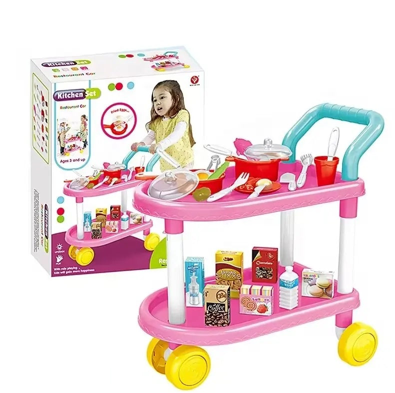 My Little Trolley Tea Cart Set And Kitchen Trolley Cart Pretend Tea Party Kitchen Play Set For Kids Boys And Girls
