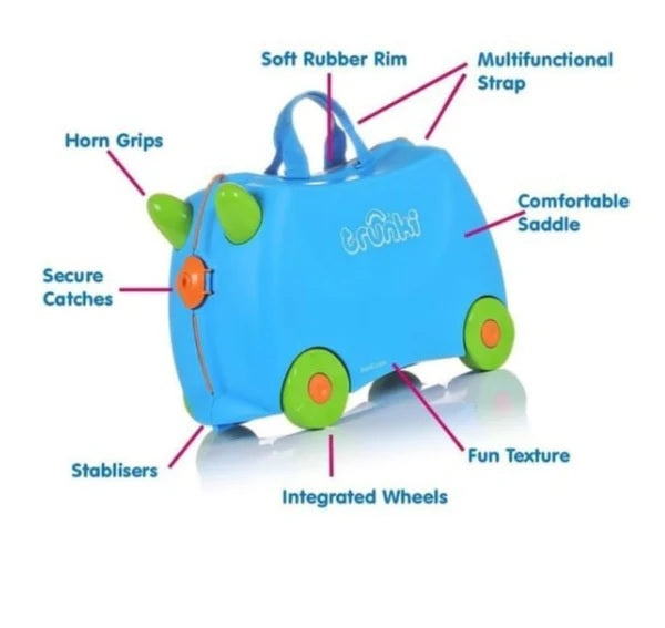 Kids Travel Trunki Suitcase Evergreen Fun Case Baby Bag School Bag Trunk Case Bag Luggage with Wheels Toy Storage All In One