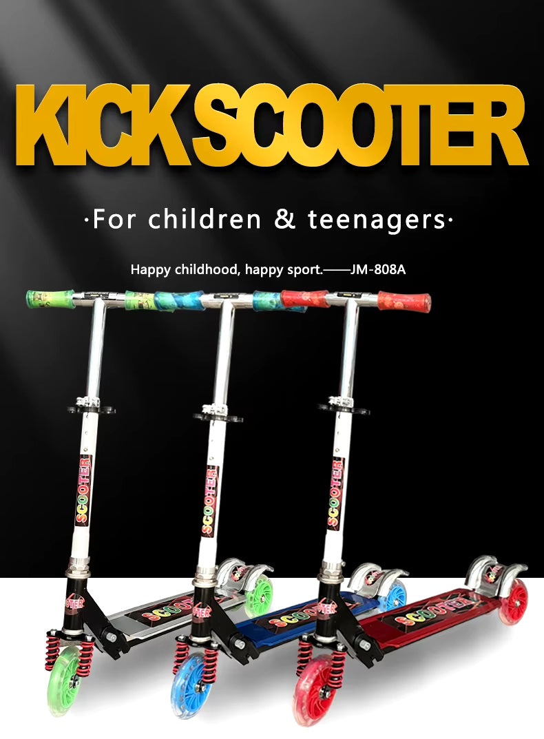 Large Scooty For Kids With Lights Aluminum Metal Foldable Adjustable 3 Wheel Kick Scooter High Quality Aluminum Scooty For Boys And Girl