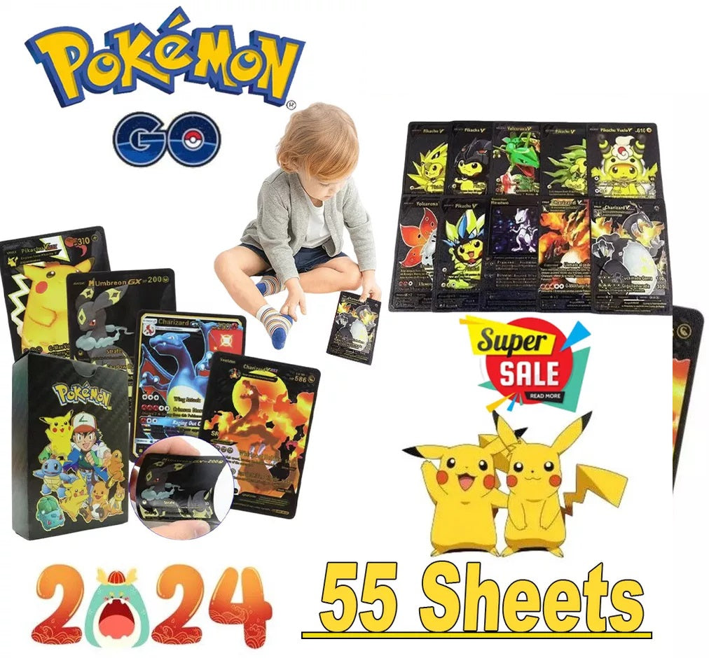 55 Pcs Pokémon Gold Foil Cards Anime Cartoon Pokémon English Version Tcg Card Pokémon Cards Box For Fans Rare Collection Card Child Toys Gifts Golden Edition