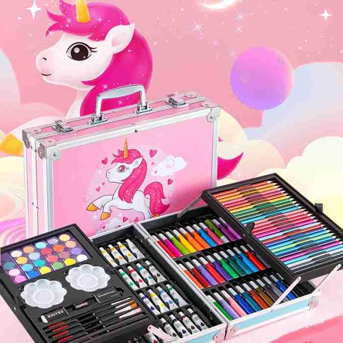 145 Pcs Unicorn Kids Art Set with Aluminum Case – Drawing, Painting & Coloring Kit, Color Pencils, Markers, Crayons & Paints, Art Supplies Gift for Kids Perfect Gift For Children