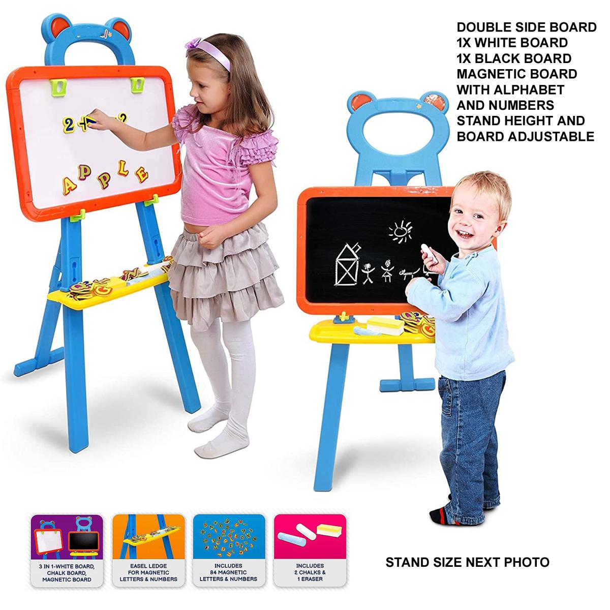 3in1 Learning Easel Double Sided Black And White Drawing Board Magnetic Board and Chalkboard Art Activity Drawing for Artist with Learning Magnetic Alphabet And Numbers Chalk and Eraser