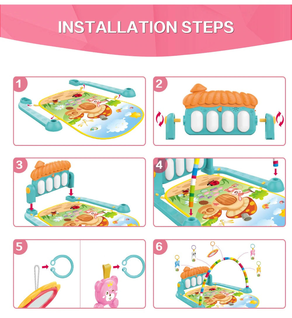 Huanger - 3 In 1 Newborn Baby Toddler Play Gym Piano Fitness Rack Mat