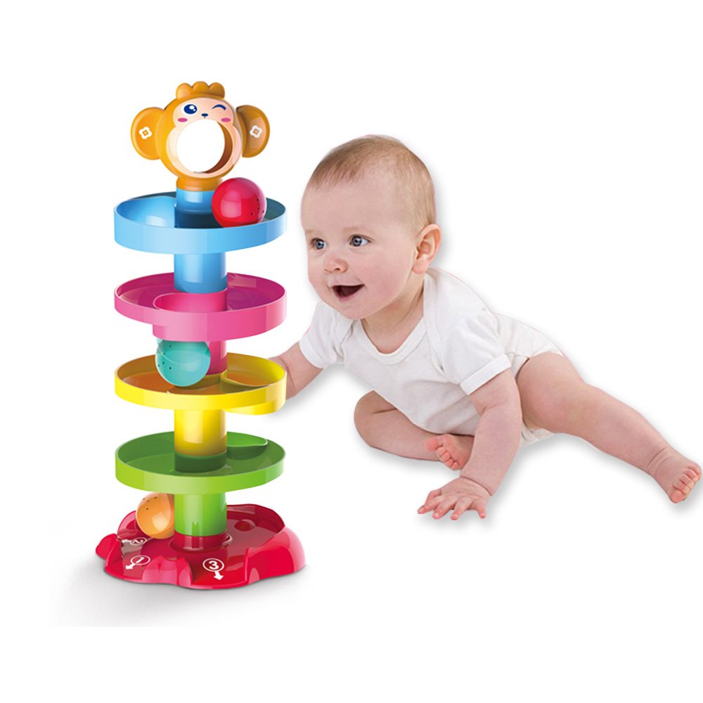 Huanger Roll Ball For Baby Toddler 5 step 3 ball Drop the Ball and It Will roll down Puzzle Fun Game Early Learning and Educational Toy for Kids Go Ball Ramp Toy Set