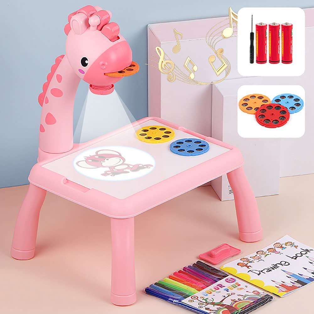 Children Painting Projection Drawing Board LED Projector Drawing Table Toys Kids Projector Painting Board Desk Projection Painting Toy Graffiti Early Education Writing Board Household Erasable Toys