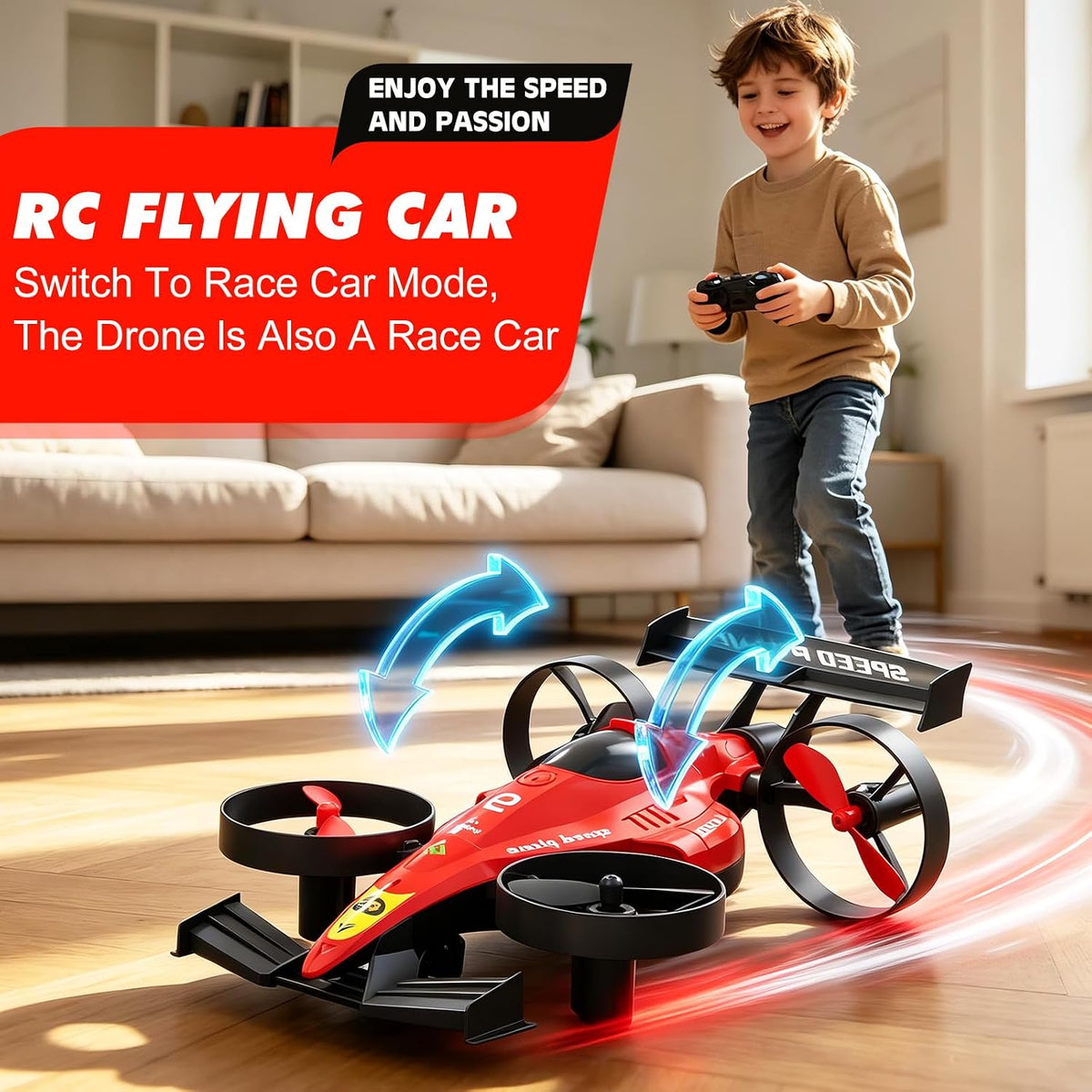 2in1 RC Flying Car for Kids Ages 6-12, Land And Air Modes Features 360°Flips, Altitude Hold, LED Lights, Indoor Outdoor Play, for Boys Girls 8-14 Year Olds