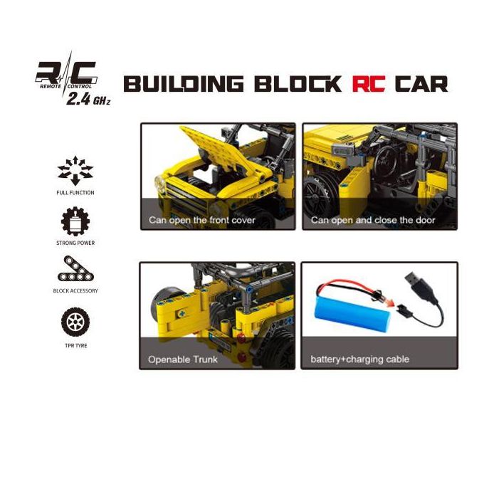 Building Block RC Car – 446 PCS Remote Control Assembly Kit, 2.4GHz Off-Road Vehicle with Openable Doors, Hood & Trunk – Strong Power, TPR Tyres – STEM Toy for Kids & Adults – Size 21x10x10.5 cm