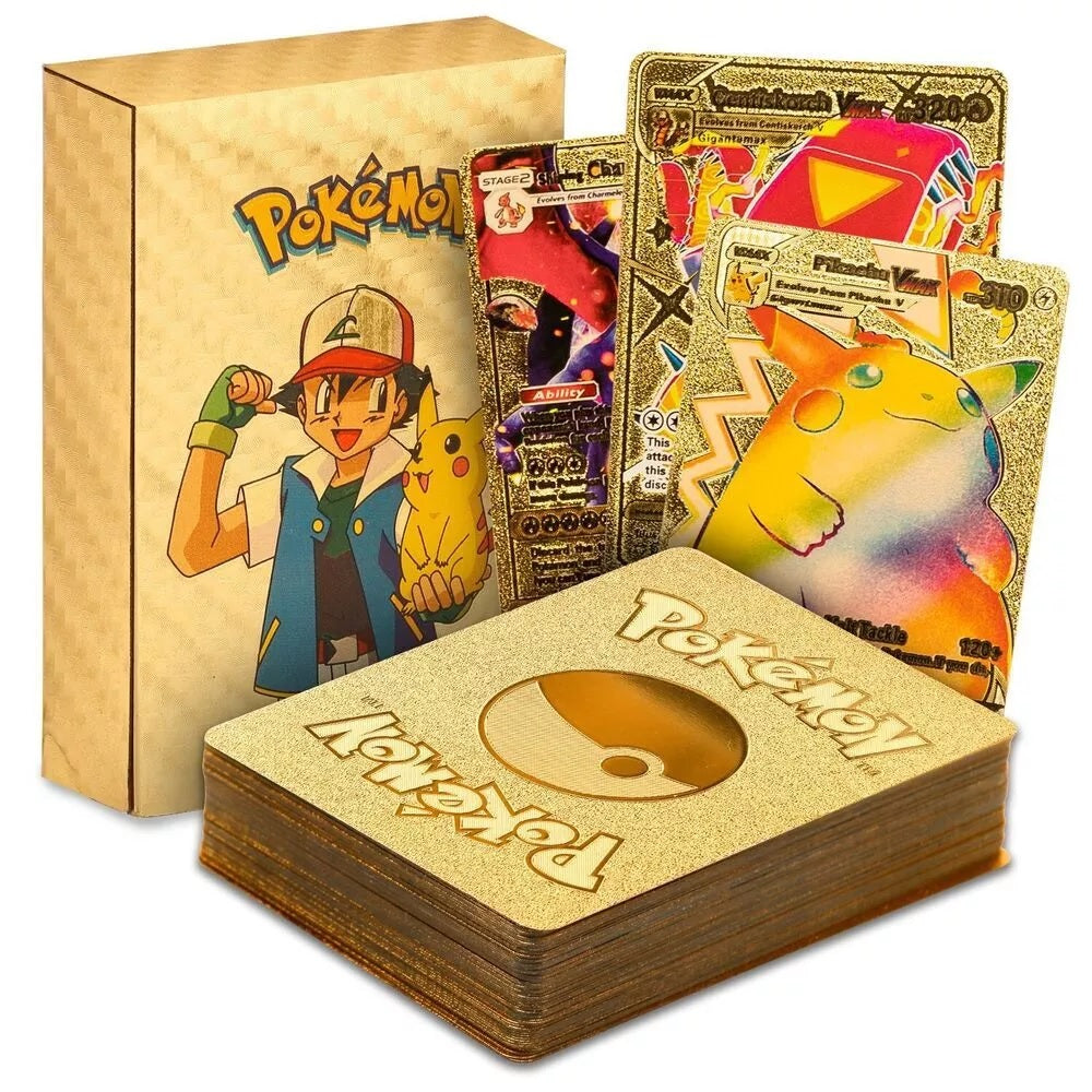 55 Pcs Pokémon Gold Foil Cards Anime Cartoon Pokémon English Version Tcg Card Pokémon Cards Box For Fans Rare Collection Card Child Toys Gifts Golden Edition