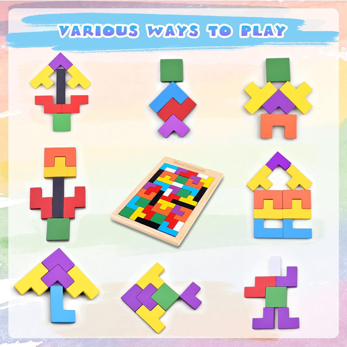 Wooden Puzzle for kids 3D Jigsaw STEM Intelligence Toys Educational Gift for Toddlers Intelligent - Educational Blocks and Brain Teaser Tangram Jigsaw Puzzle