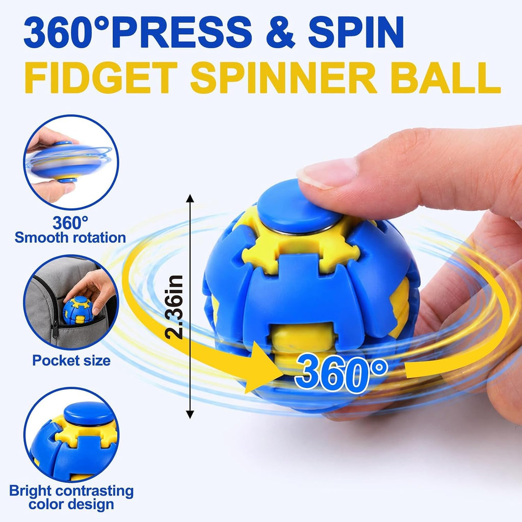 3D Printed Press to Spin Fidget Spinner, 3D Printed Press Fidget Spinner Ball, 360° Rotating Stress Relief Ball Gyro Puzzle, Fidget Toy for Kids & Adults, Magic Ball Spinner Cube Toy Random Color